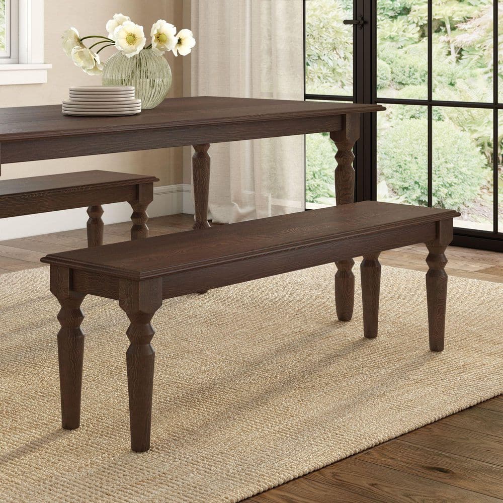 Laurel 56 in. Cognac Dining Entryway Bench with Turned Legs