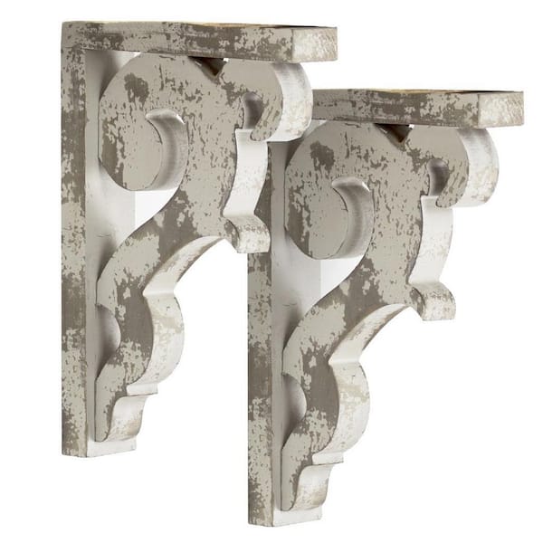 12 in. W x 7.75 in. D x 2 in. L Grey Wood Corbels Decorative Wall Shelf, Set of 2 Rustic Farmhouse Decor