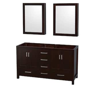 Sheffield 59 in. W x 21.5 in. D x 34.25 in. H Double Bath Vanity Cabinet without Top in Espresso with MC Mirrors