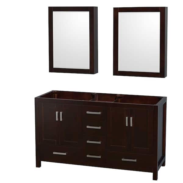 Wyndham Collection Sheffield 59 in. W x 21.5 in. D x 34.25 in. H Double Bath Vanity Cabinet without Top in Espresso with MC Mirrors
