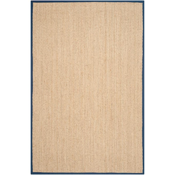 Natural Fiber Beige/Blue 5 ft. x 8 ft. Border Area Rug
