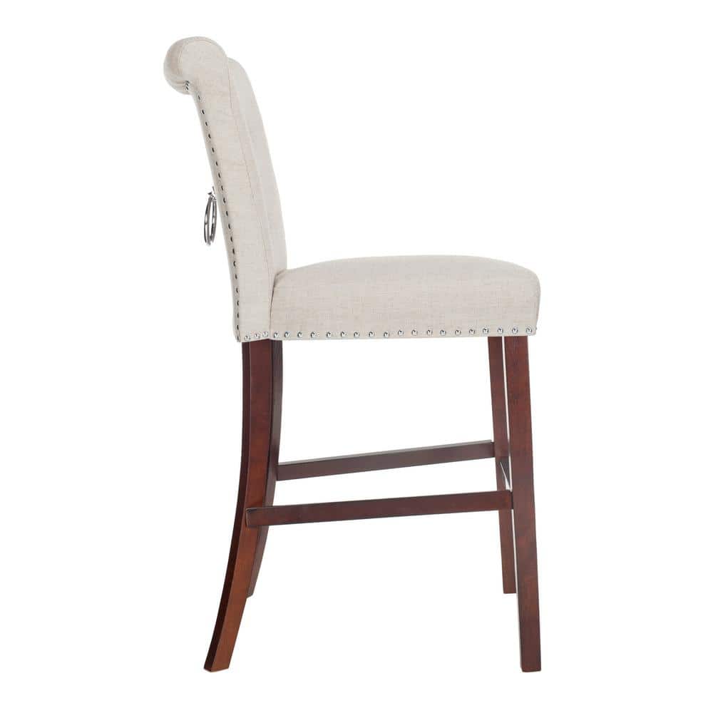 Transitional Taylor Light Grey Linen & Wood Bar Stool, 45"