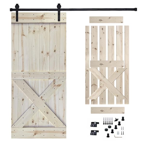 Akicon 30 in. x 84 in. Unfinished Painted Wood Sliding Door with Hardware Kit, Pre-Drilled Ready to Assemble