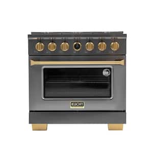 36 in. 5.2 cu. ft. 6-Burners Dual Fuel Range Propane Gas in Titanium Stainless Steel with Horus Digital Dial Thermostat
