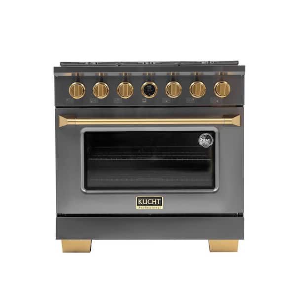 Kucht 36 in. 5.2 cu. ft. 6-Burners Dual Fuel Range Propane Gas in Titanium Stainless Steel with Horus Digital Dial Thermostat