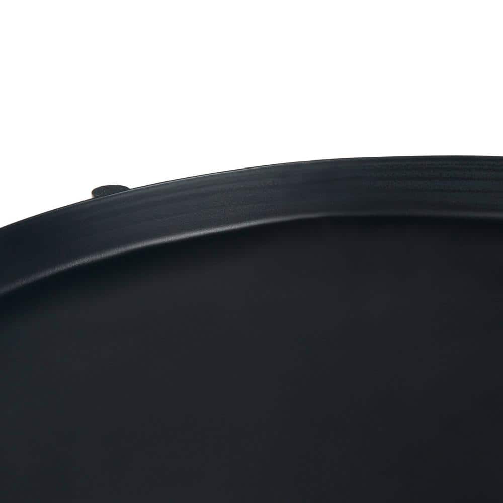 Monet Industrial Round Black Metal End Table with Removable Trays