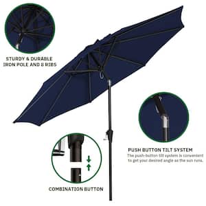 10 ft. Market Patio Umbrella with Push Button Tilt and Crank in Navy