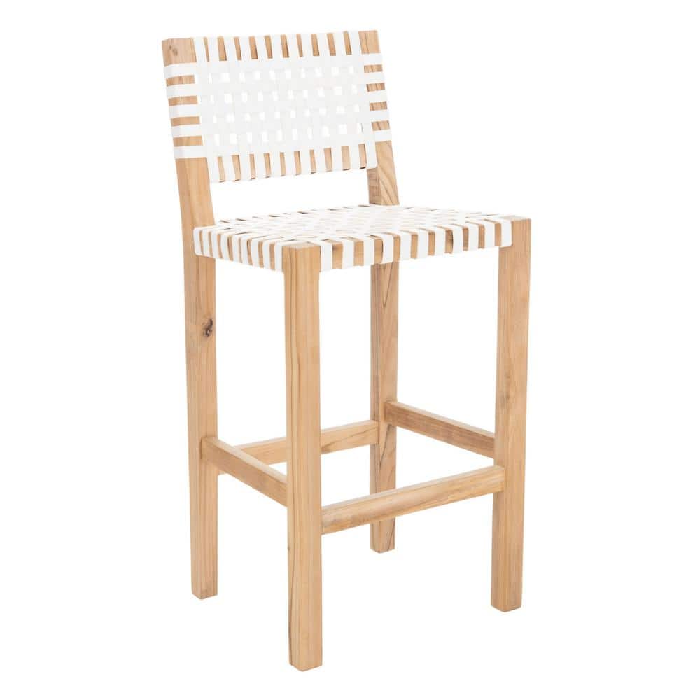 Natural Teak and White Leather Counter Stool