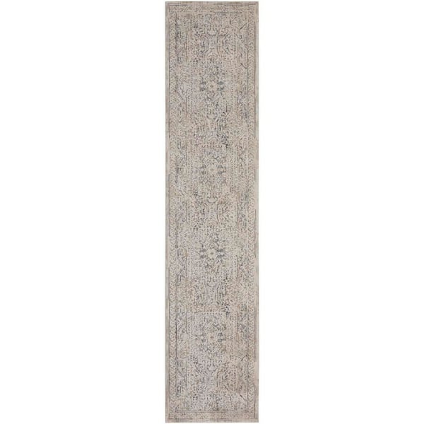 Nourison Lynx Ivory/Grey/Blue 2 ft. x 8 ft. All-over design Transitional Runner Area Rug