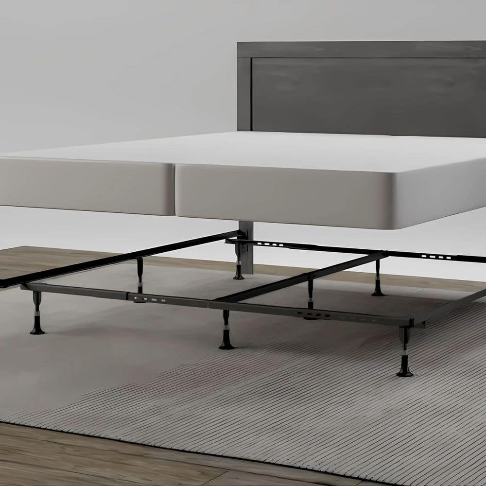 Adjustable Black Steel Queen Bed Frame with 9 Legs