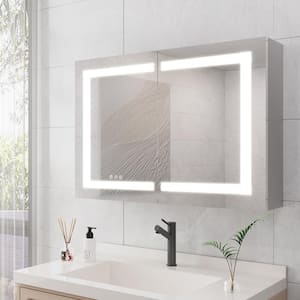 36 in. W x 24 in. H Rectangular LED Light Dimmable Anti-fog Aluminum Wall Medicine Cabinet with Mirror