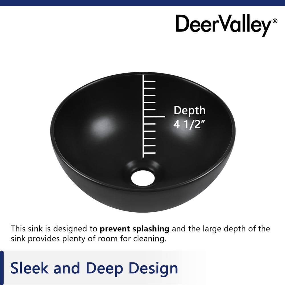 Matte Black Round Ceramic Above-Counter Vessel Sink
