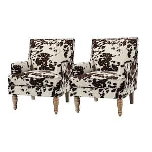 Cahokia Classic Brown Polyester Upholstery Accent Chair with Nailhead Trim and Tapered Solid Wood Legs Set of 2