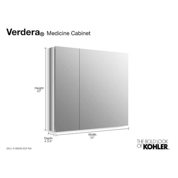 Verdera 34 in. x 30 in. Recessed or Surface Mount Mirror Cabinet with Flat Mirror