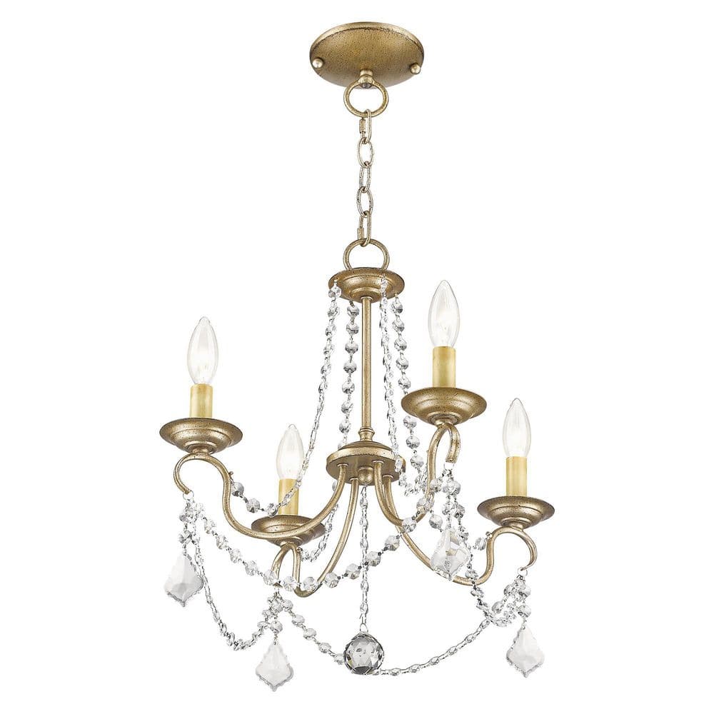 Elegant Mini 4-Light Chandelier with Crystal Accents and Antique Silver Leaf Finish