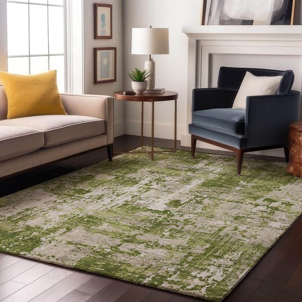 Mayfield Premium Machine Washable Abstract AMF1008 Green 8 ft. x 10 ft. Area Rug