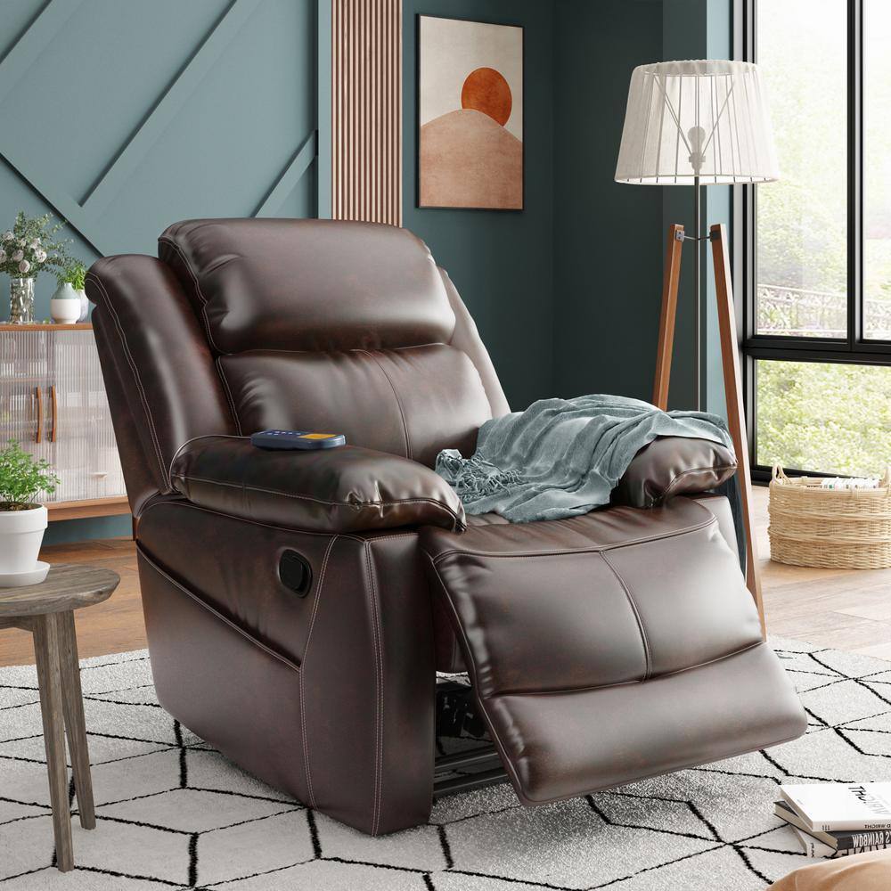 Massage Recliner PU Leather Sofa Chair for Elderly, Padded Seat Cushions  Chair with Heating and Massage Vibrating Function, Reclines to 150 Degrees,  Extending Footrest, Brown 