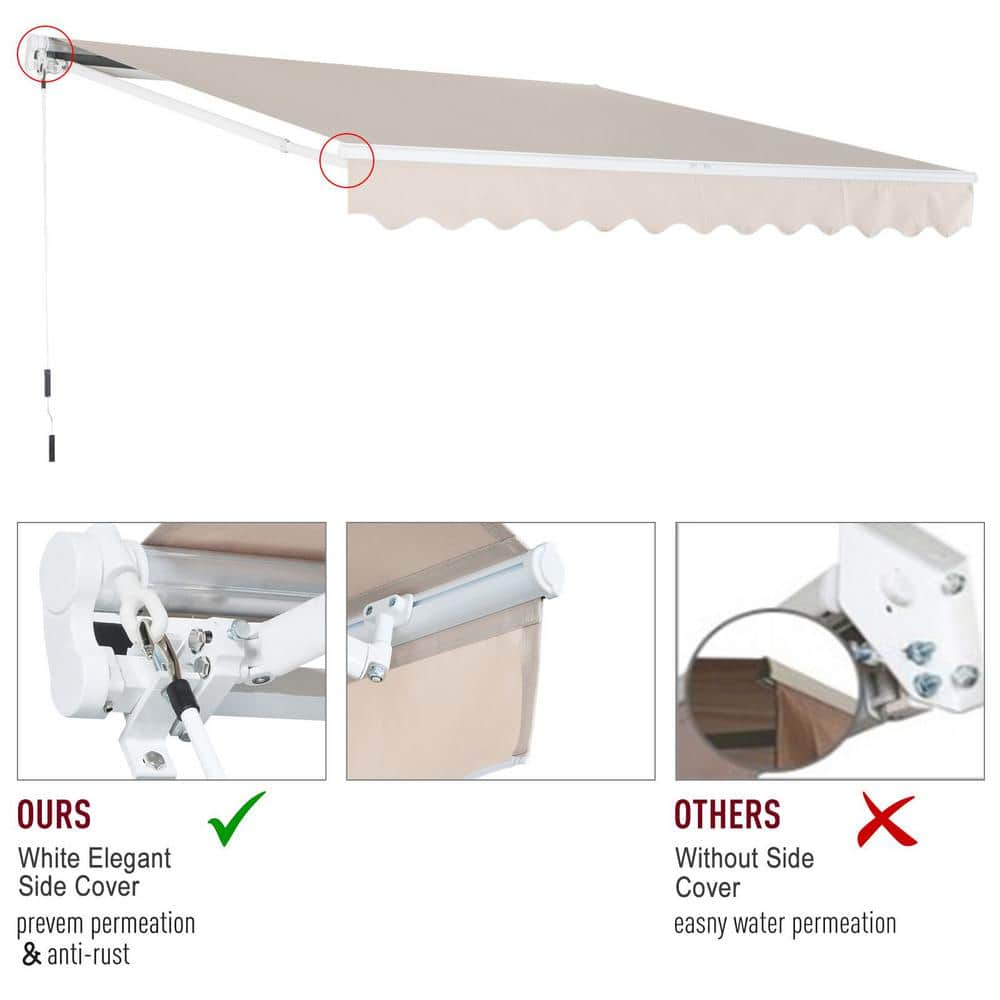 Beige 13' x 8' Retractable Patio Awning with Aluminum Frame