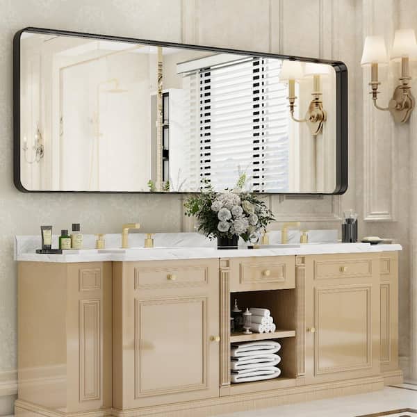 XRAMFY Black 24 in. W x 71 in. H Modern Rectangular Aluminum Deep Framed Full Length Mirror Wall Mirror