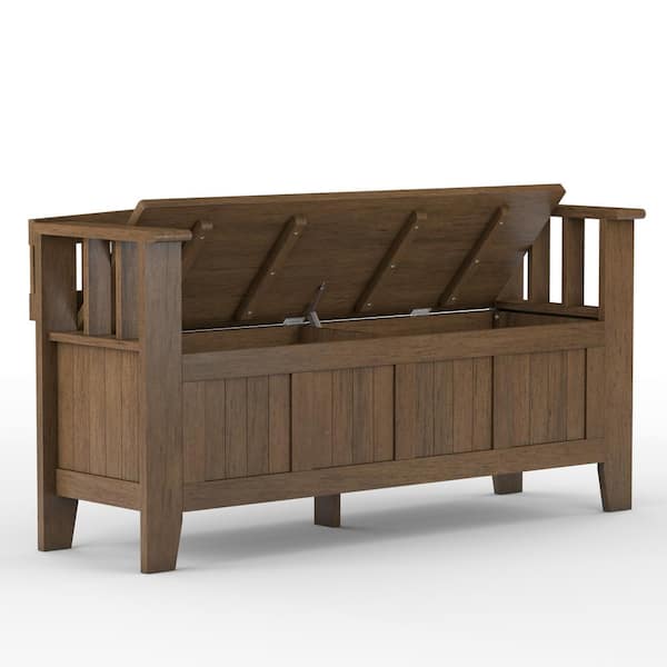 Simpli Home Acadian Solid Wood 48 In, Rustic Wooden Benches With Storage