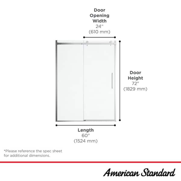American Standard Passage 57.8 in. W x 72 in. H Sliding Frameless Shower Door in Silver with Clear Glass American Standard Passage 57.8 in. W x 72 in. H Sliding Frameless Shower Door in Silver with Clear Glass