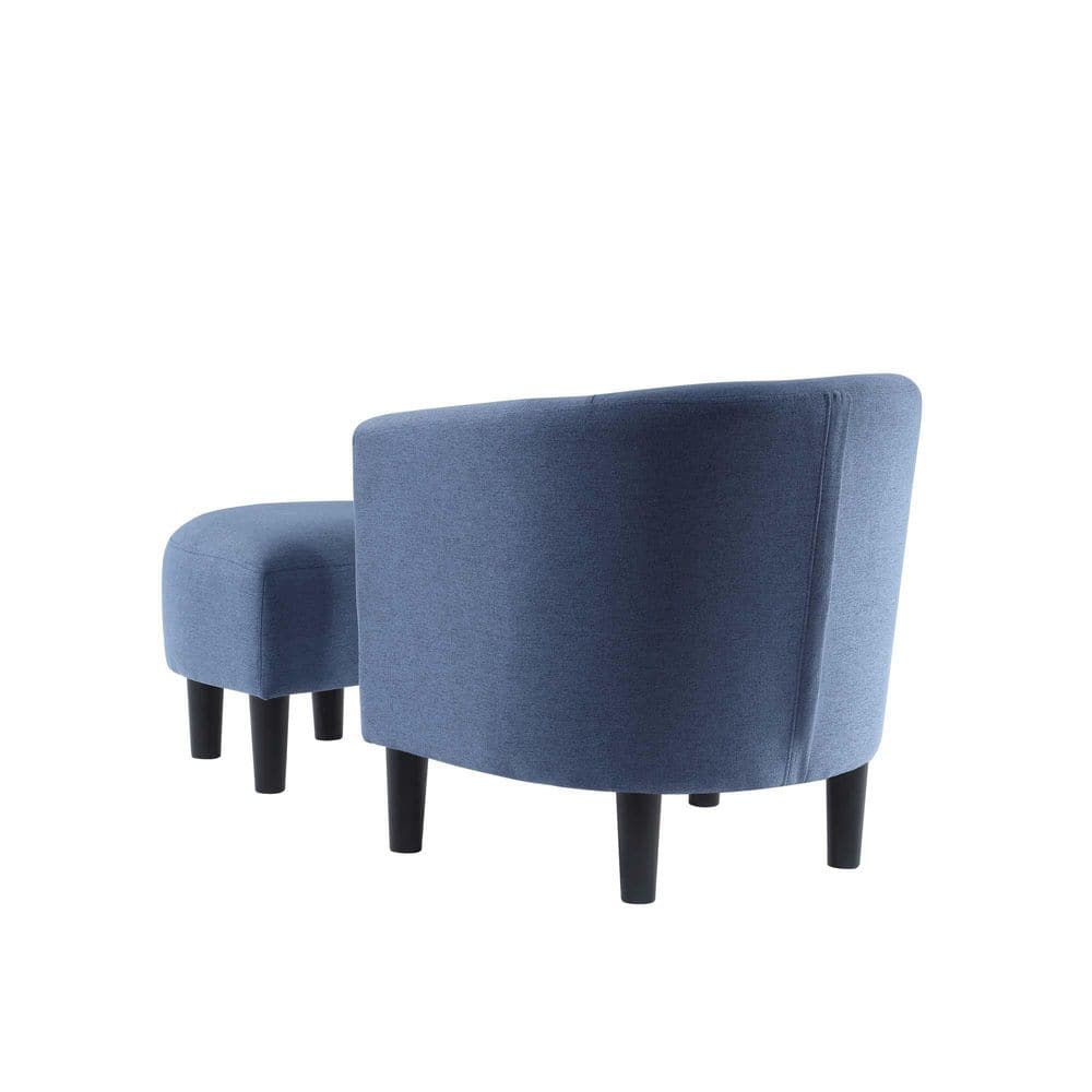 Blue Fabric Barrel Accent Chair with Ottoman