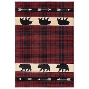 Cottage Tartan Bear Burgundy 1 ft. 10 in. x 2 ft. 8 in. Accent Rug