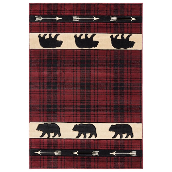 United Weavers Cottage Tartan Bear Burgundy 2 ft. 7 in. x 4 ft. 2 in. Area Rug