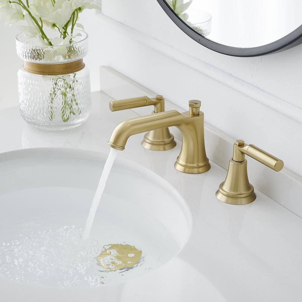 Brushed Gold Widespread 2-Handle Bathroom Faucet with Drain Assembly