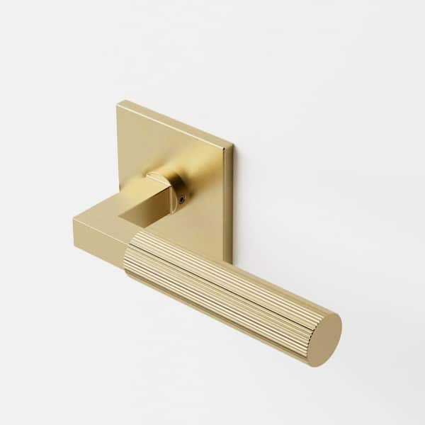 Mila Champagne Gold Modern Heavy Duty Linear Interior Door Handle, Square Plate and Concealed Screws (Double Dummy)