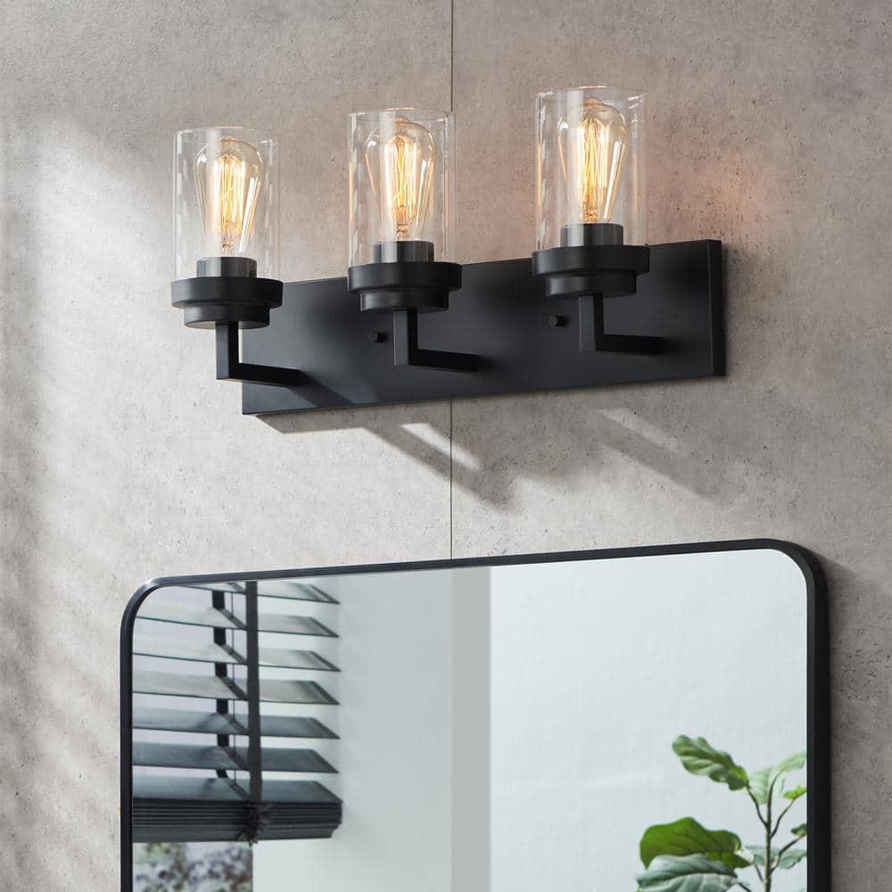 Black Cylinder 3-Light Dimmable Outdoor Vanity Light