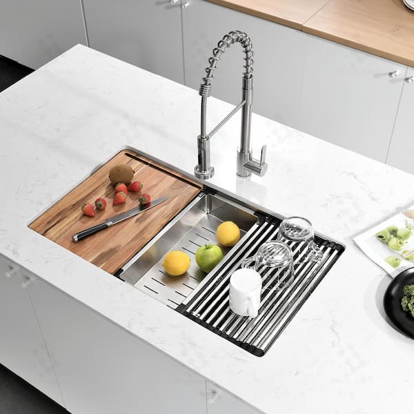 18-Gauge Stainless Steel 32 in. Single Bowl Undermount Workstation Kitchen Sink with Sliding Accessories