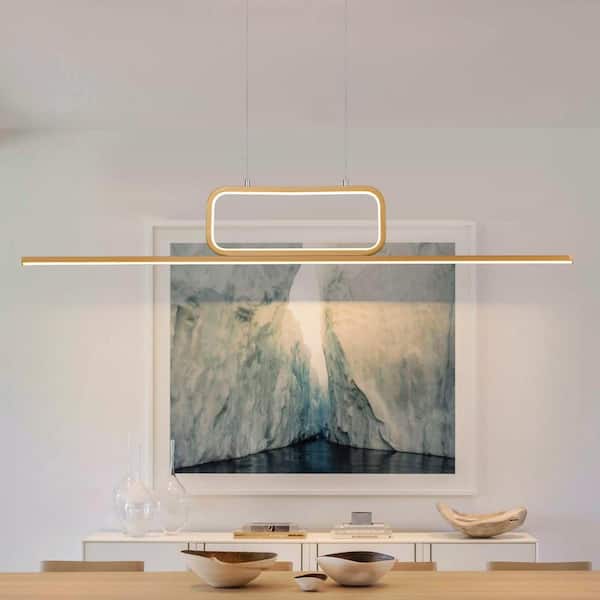Neculina 2-Light Modern Integrated LED Pendant Light for Kitchen Island Gold Linear Chandelier