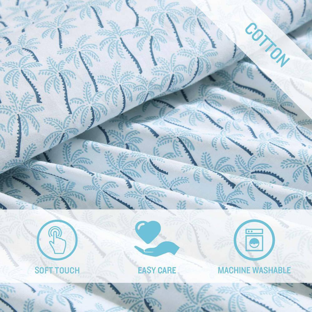 King Blue Cotton Percale Palm Print Sheet Set