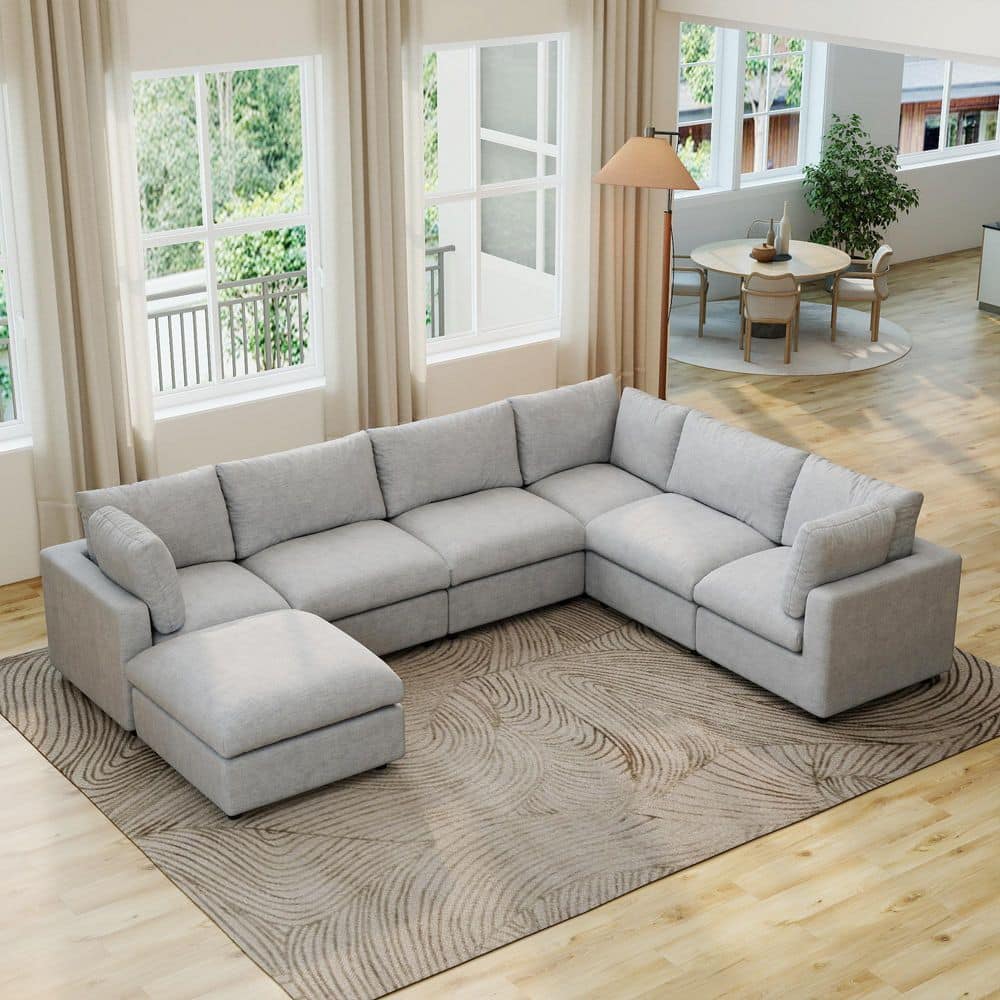 Magic Home Minimalist 134 in. Square Arm Chenille L-Shaped Modular