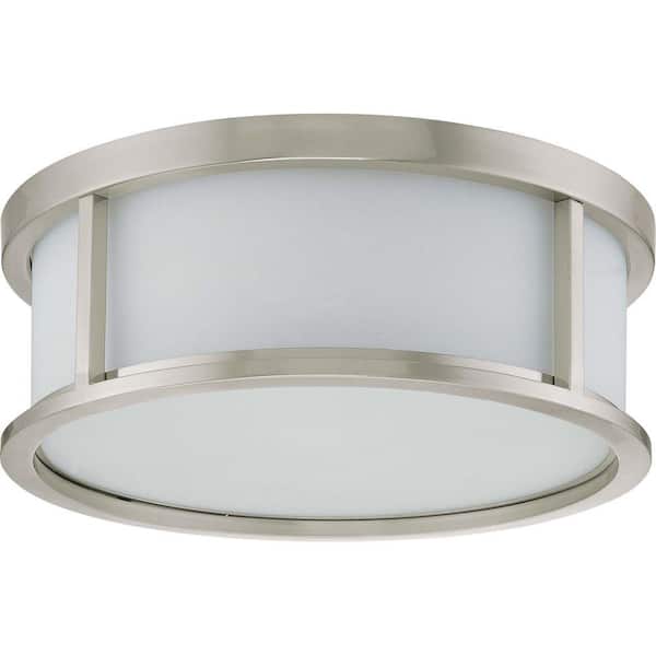 SATCO 3-Light Brushed Nickel Flush Dome with Satin White Glass