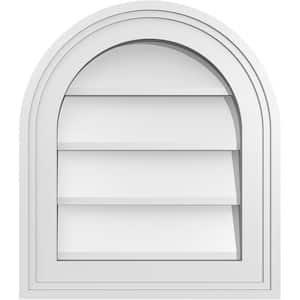 14 in. x 16 in. Round Top Surface Mount PVC Gable Vent: Decorative with Brickmould Frame
