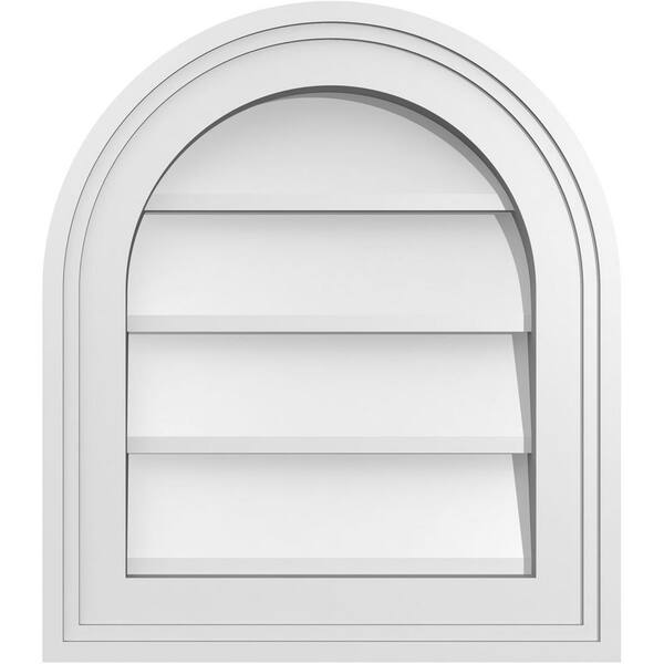 Ekena Millwork 14 in. x 16 in. Round Top Surface Mount PVC Gable Vent: Decorative with Brickmould Frame