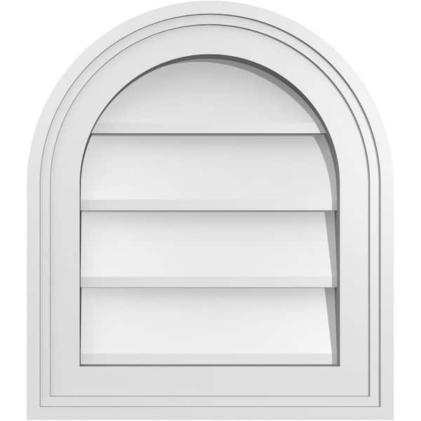 Ekena Millwork 14 in. x 16 in. Round Top Surface Mount PVC Gable Vent: Decorative with Brickmould Frame