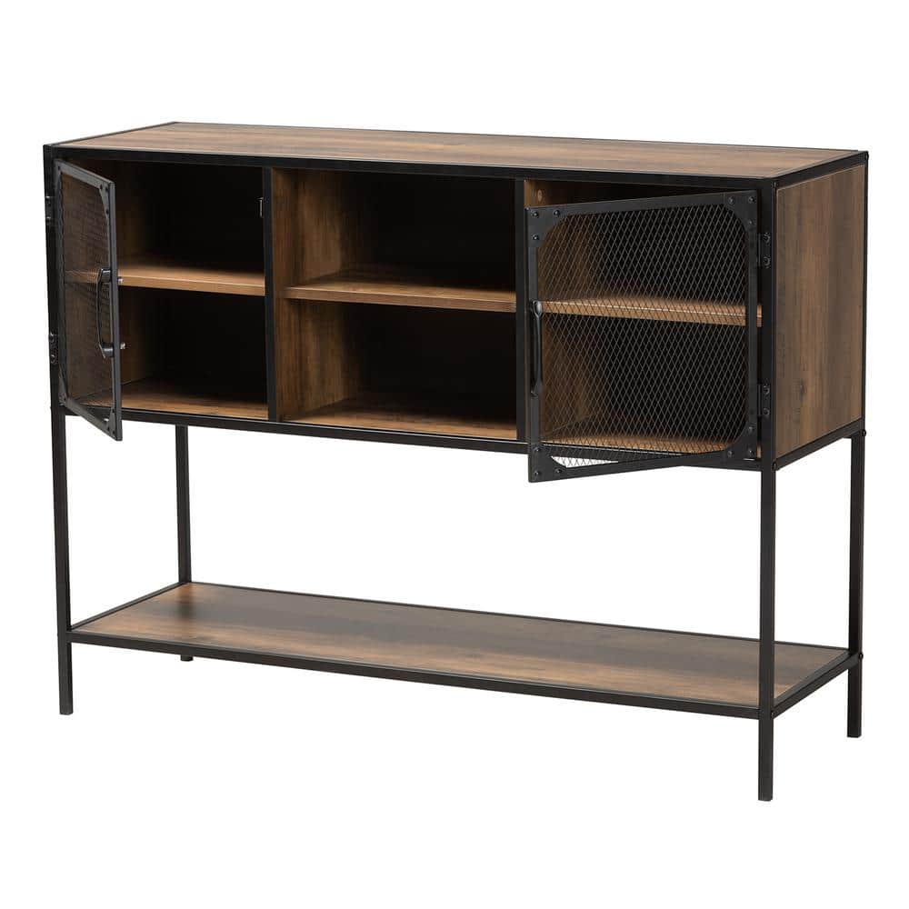 Walnut Brown and Black Metal Industrial 2-Door Sideboard