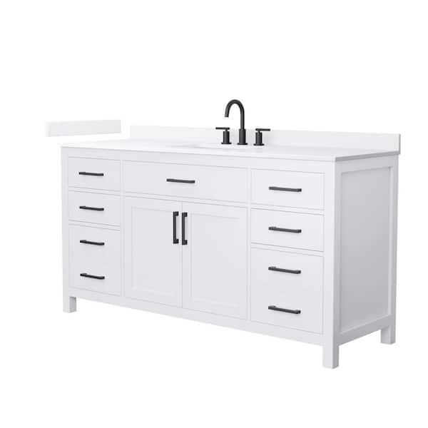 Beckett 66 in. Single Freestanding White Bath Vanity with White Quartz Top (Assembled)