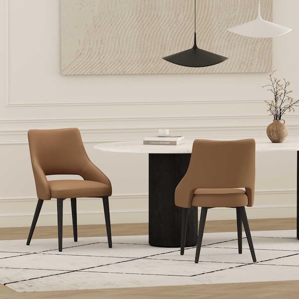 Manhattan Comfort Tremont Modern Saddle Faux Leather Upholstered Dining Side Chair with Metal Legs (Set of 2)