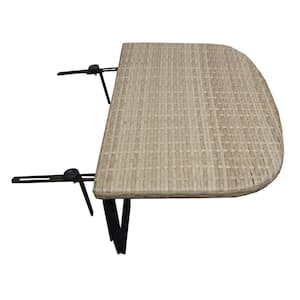 Tan Round Steel Wicker Deck Height Outdoor Side Table