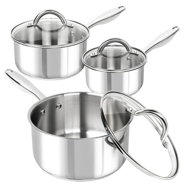 6 Piece 18/10 Stainless Steel Sauce Pan Set with Lid, Tri-Ply Bottom Sauce Pot, Nonstick Saucepan, Induction Compatible