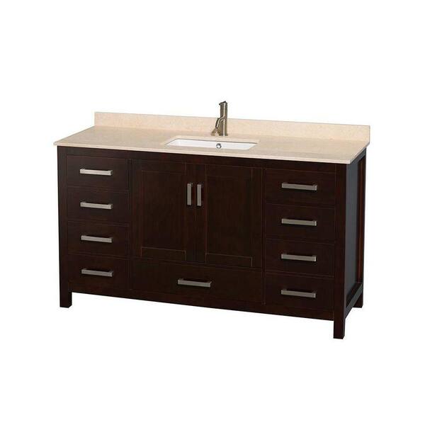 Wyndham Collection Sheffield 60 in. Vanity in Espresso with Marble Vanity Top in Ivory