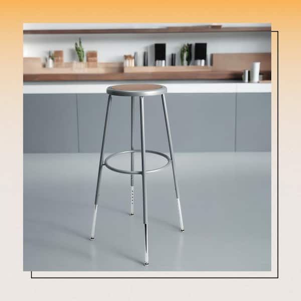 Felix Collection Height Adjustable 32 in. to 39 in. Stool, Grey Metal Frame, Masonite Seat Pan, Assembly Ready