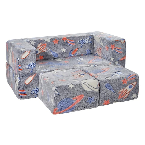 Kids Couch, 4Pcs Toddler Couch Sofa Bed, Kids Chair Seat Playroom Furniture, Child Sectional Sofa Chair Plastic Gray