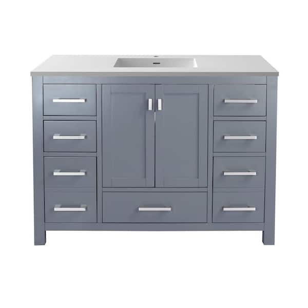 Wilson 48 in. W x 22 in. D x 34.5 in. H Bathroom Vanity in Grey with Matte White Solid Surface Top