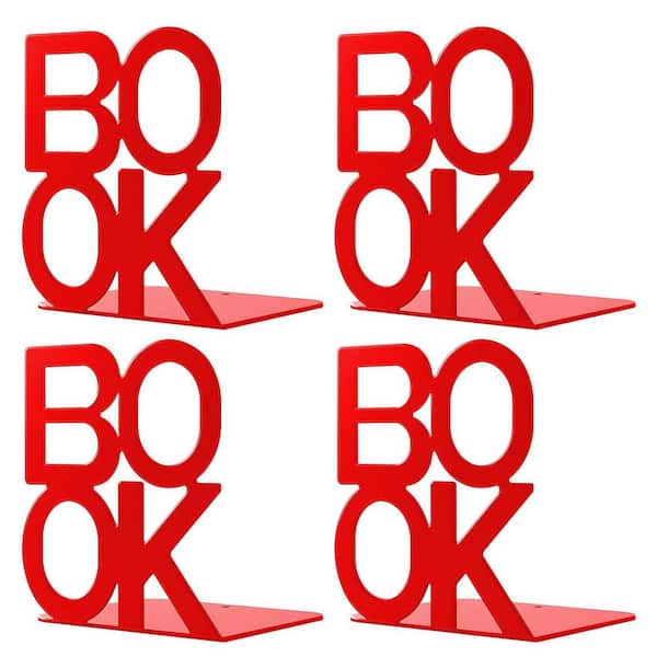 Red 5 in. x 5.4 in. Metal Modern Bookend, 2-Pair