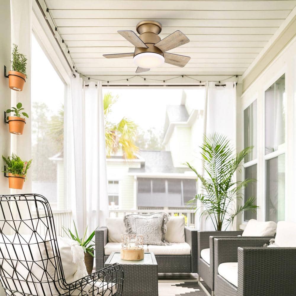 24" Brass Gold LED Flush Mount Ceiling Fan with Remote and Reversible Blades